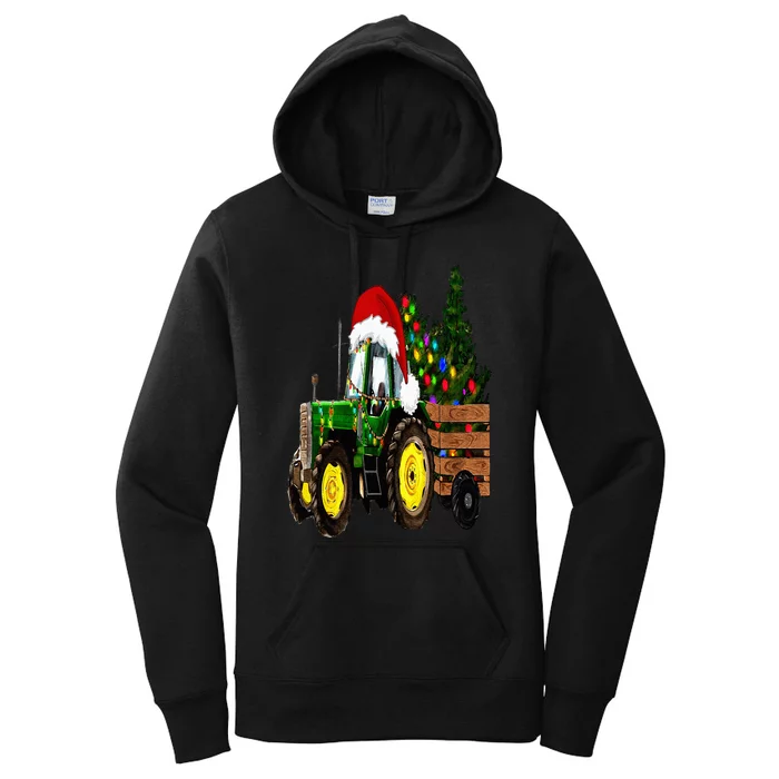 Christmas Farm Tractor Christmas Tree Lights Santa Farmer Women's Pullover Hoodie