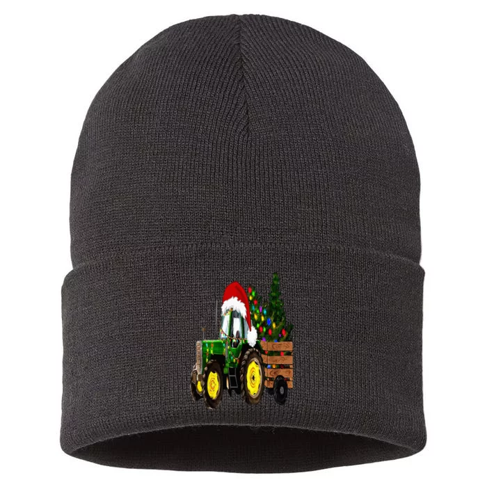 Christmas Farm Tractor Christmas Tree Lights Santa Farmer Sustainable Knit Beanie