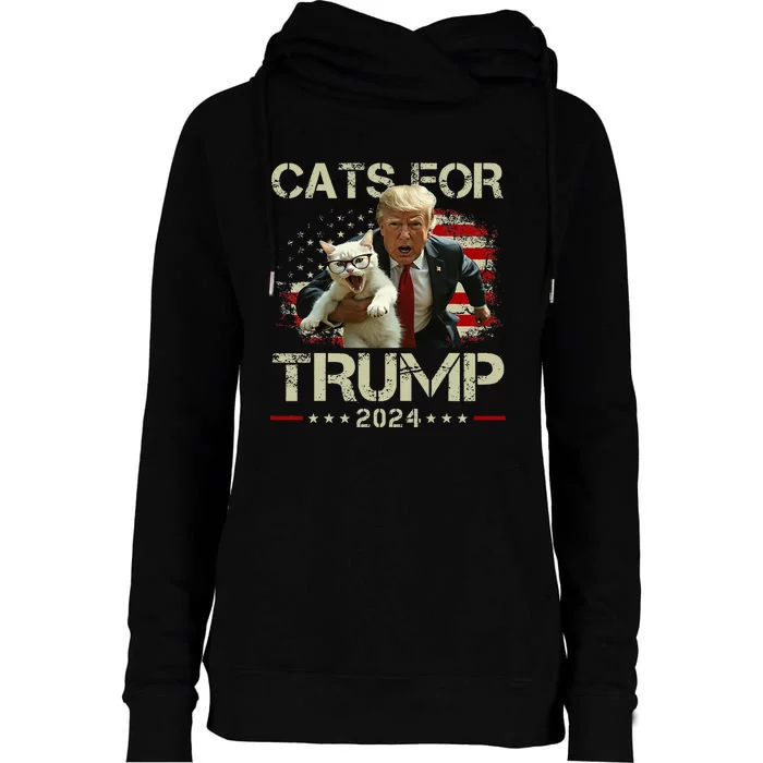 Cats For Trump 2024 Funny Vote For Trump Cats 2024 Womens Funnel Neck Pullover Hood