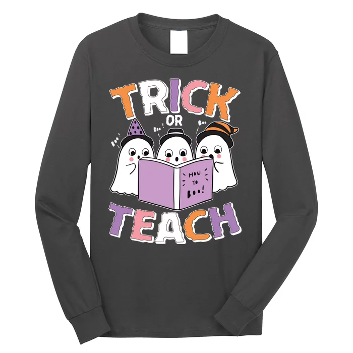 Cute Funny Trick Or Teach Reading Ghost Long Sleeve Shirt