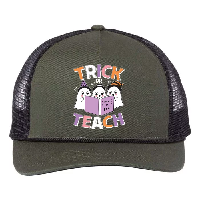 Cute Funny Trick Or Teach Reading Ghost Retro Rope Trucker Hat Cap