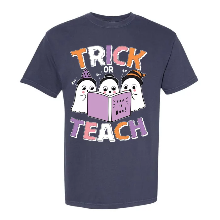 Cute Funny Trick Or Teach Reading Ghost Garment-Dyed Heavyweight T-Shirt