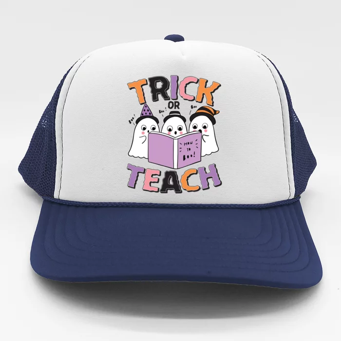 Cute Funny Trick Or Teach Reading Ghost Trucker Hat