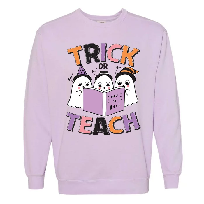 Cute Funny Trick Or Teach Reading Ghost Garment-Dyed Sweatshirt