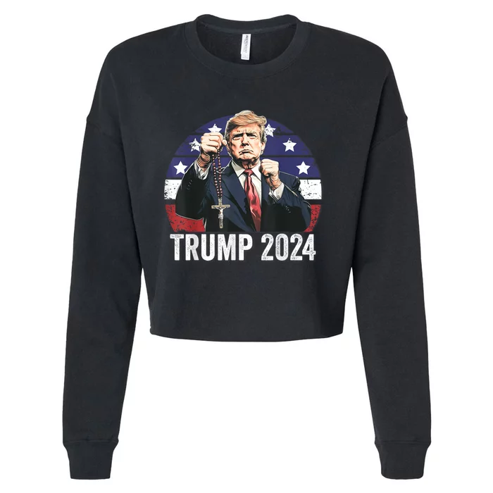 Catholics For Trump 2024 Rosary Election Cropped Pullover Crew