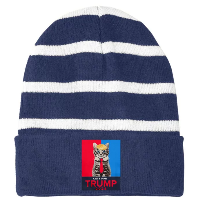 Cats For Trump 2024 Funny For Vance Trump Striped Beanie with Solid Band