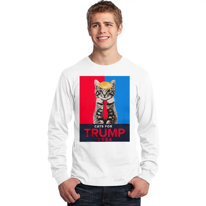 Cats For Trump 2024 Funny For Vance Trump Tall Long Sleeve T-Shirt