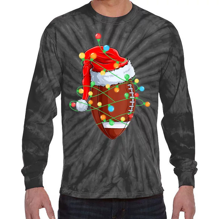 Christmas Football Team Player Santa Hat Funny Xmas Football Tie-Dye Long Sleeve Shirt