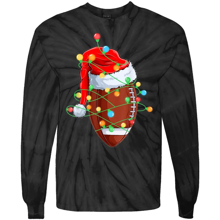 Christmas Football Team Player Santa Hat Funny Xmas Football Tie-Dye Long Sleeve Shirt