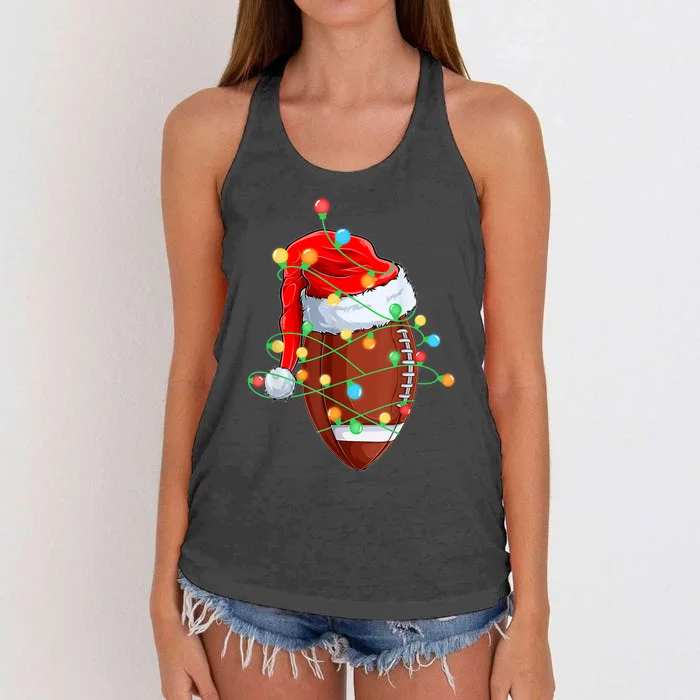 Christmas Football Team Player Santa Hat Funny Xmas Football Women's Knotted Racerback Tank