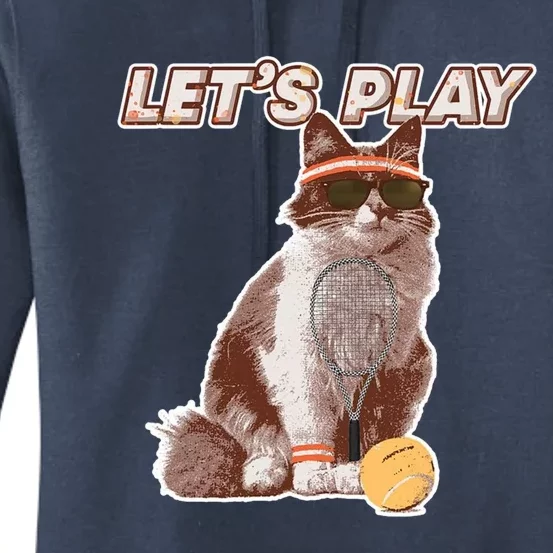 Cool Funny Tennis Cat Wearing Sunglasses Tennis Racket Ball Women's Pullover Hoodie