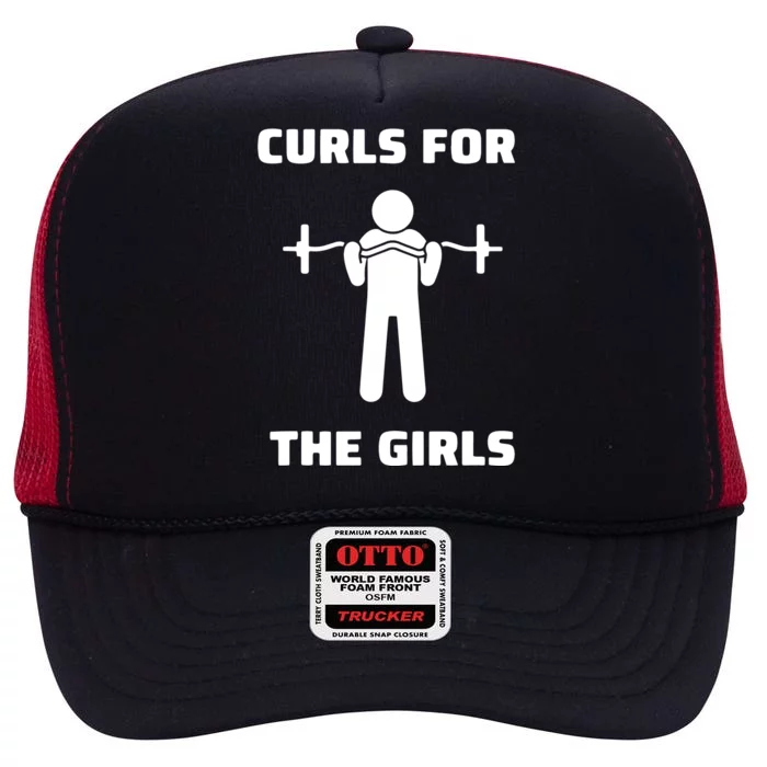 Curls For The Girls Barbell Bicep Curls Gym Saying High Crown Mesh Trucker Hat