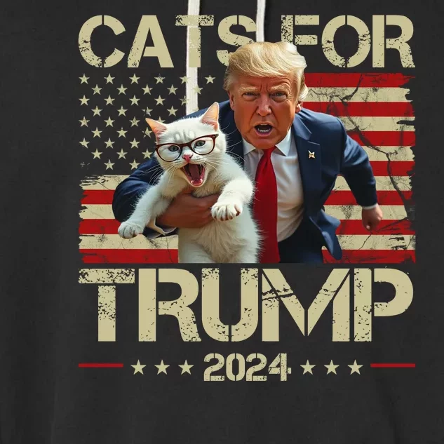 Cats For Trump 2024 Funny Vote Donald Trump Garment-Dyed Fleece Hoodie