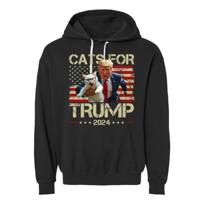 Cats For Trump 2024 Funny Vote Donald Trump Garment-Dyed Fleece Hoodie