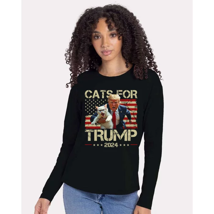 Cats For Trump 2024 Funny Vote Donald Trump Womens Cotton Relaxed Long Sleeve T-Shirt