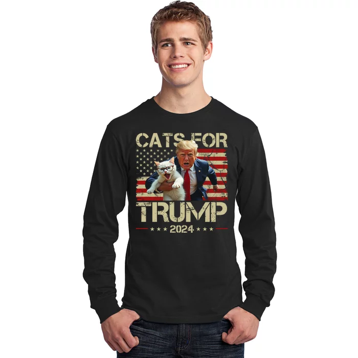 Cats For Trump 2024 Funny Vote Donald Trump Long Sleeve Shirt