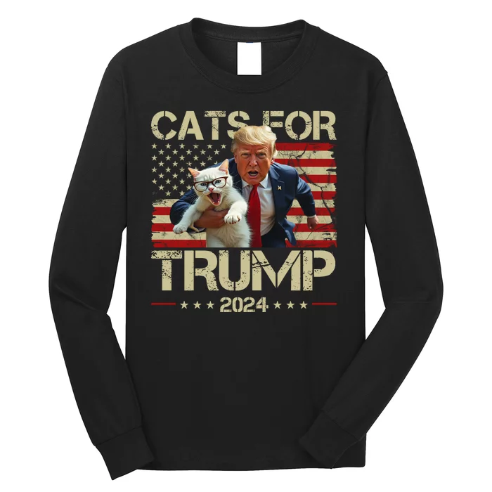 Cats For Trump 2024 Funny Vote Donald Trump Long Sleeve Shirt