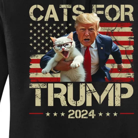 Cats For Trump 2024 Funny Vote Donald Trump Women's Pullover Hoodie