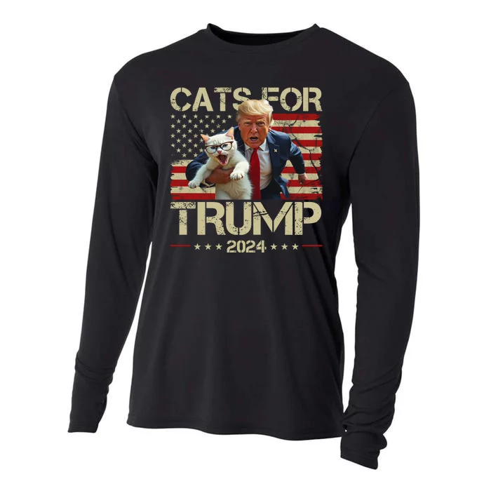 Cats For Trump 2024 Funny Vote Donald Trump Cooling Performance Long Sleeve Crew