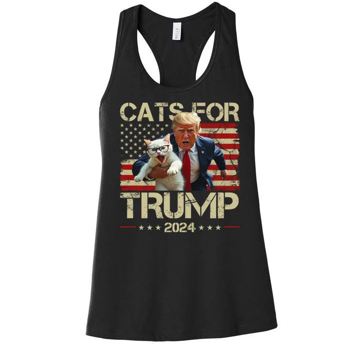 Cats For Trump 2024 Funny Vote Donald Trump Women's Racerback Tank