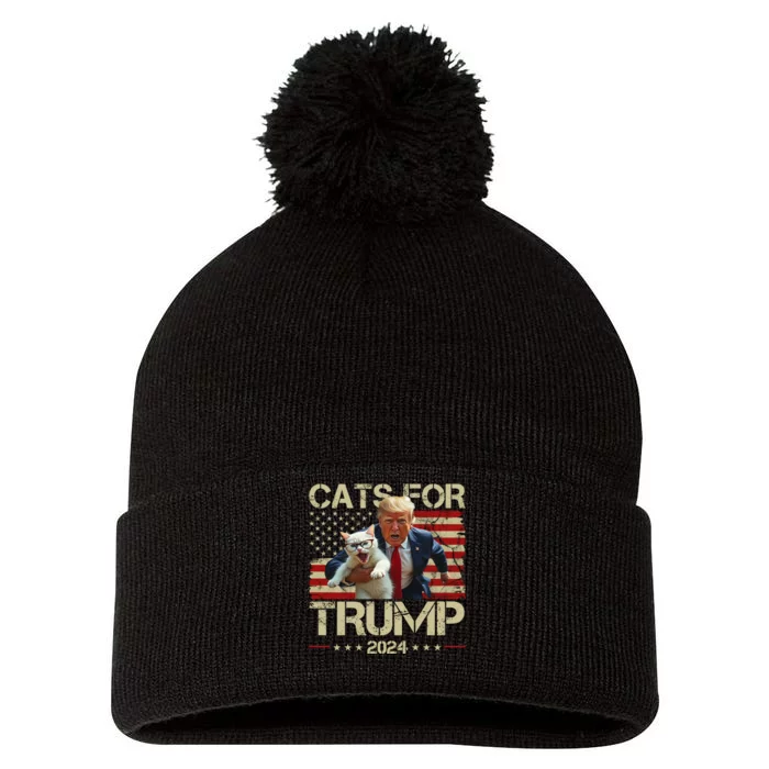 Cats For Trump 2024 Funny Vote Donald Trump Pom Pom 12in Knit Beanie