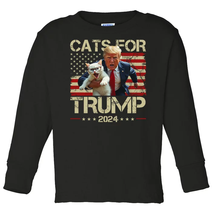 Cats For Trump 2024 Funny Vote Donald Trump Toddler Long Sleeve Shirt