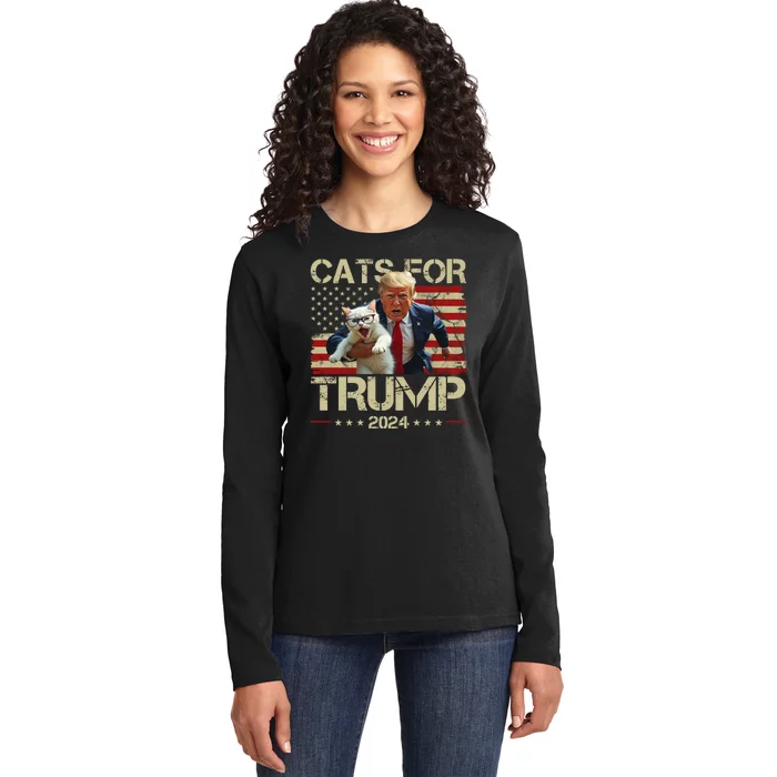 Cats For Trump 2024 Funny Vote Donald Trump Ladies Long Sleeve Shirt