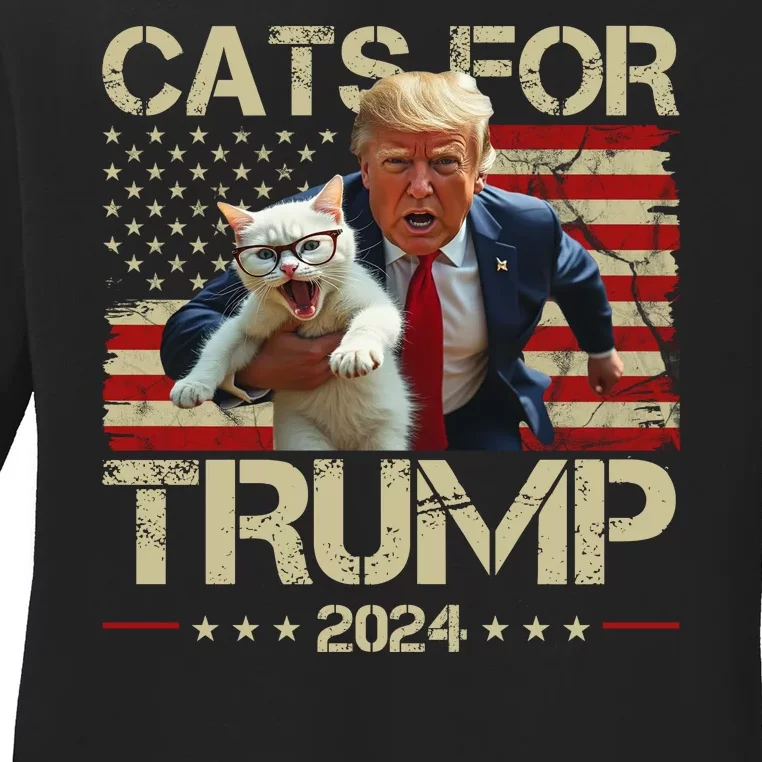 Cats For Trump 2024 Funny Vote Donald Trump Ladies Long Sleeve Shirt