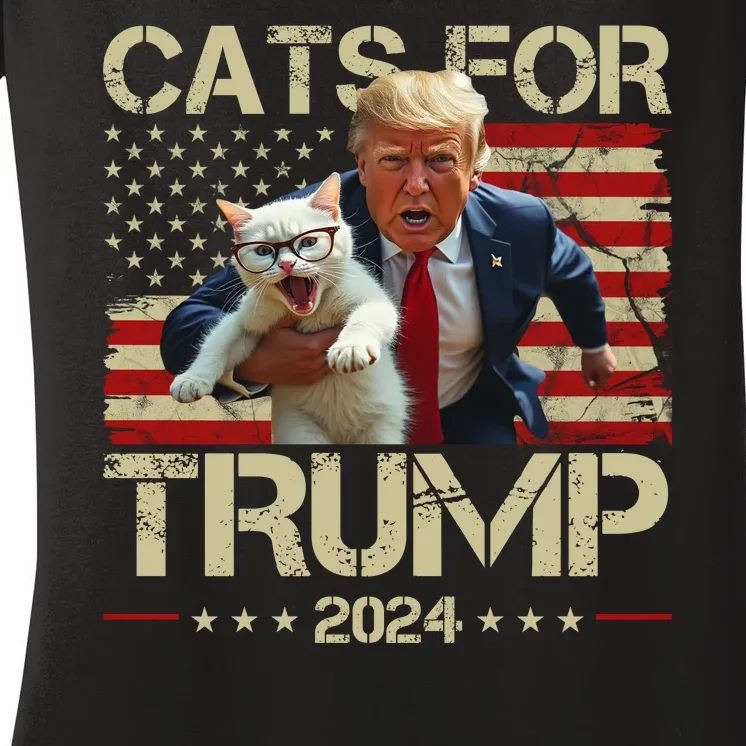 Cats For Trump 2024 Funny Vote Donald Trump Women's V-Neck T-Shirt