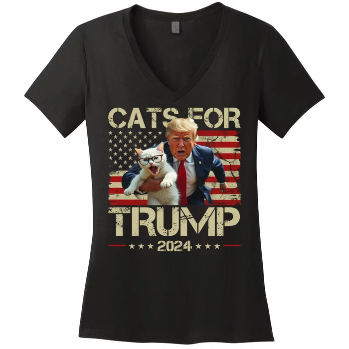 Cats For Trump 2024 Funny Vote Donald Trump Women's V-Neck T-Shirt