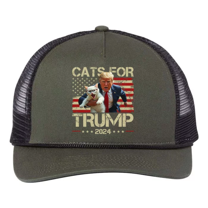 Cats For Trump 2024 Funny Vote Donald Trump Retro Rope Trucker Hat Cap