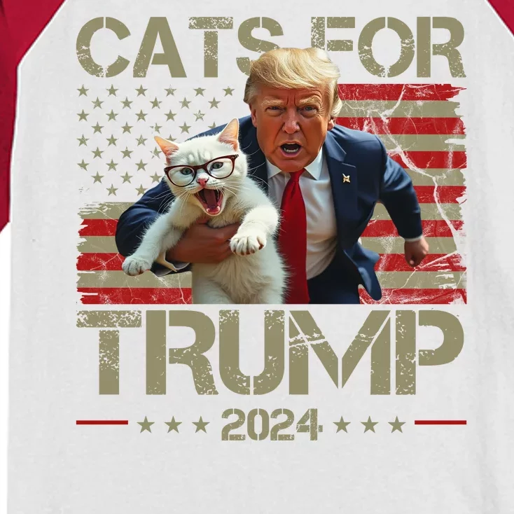 Cats For Trump 2024 Funny Vote Donald Trump Kids Colorblock Raglan Jersey