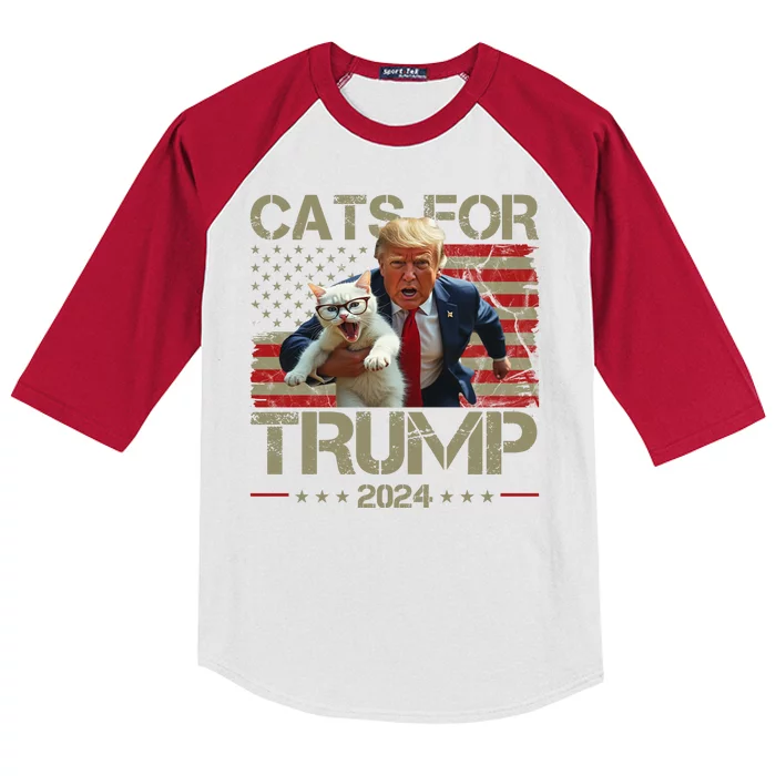 Cats For Trump 2024 Funny Vote Donald Trump Kids Colorblock Raglan Jersey