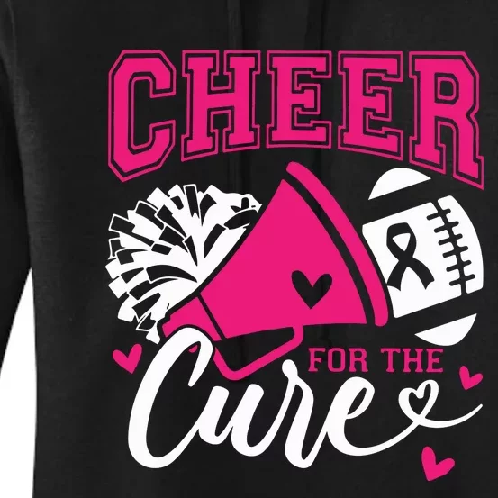 Cheer For The Cure Breast Cancer Cheerleader Pink October Women's Pullover Hoodie