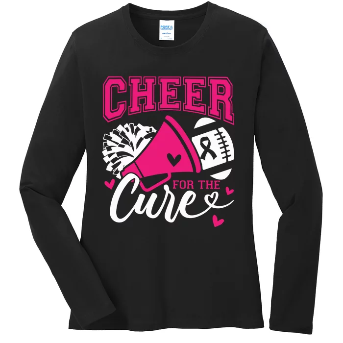 Cheer For The Cure Breast Cancer Cheerleader Pink October Ladies Long Sleeve Shirt