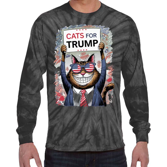 Cats For Trump 2024 Kittens And Ducks Tie-Dye Long Sleeve Shirt