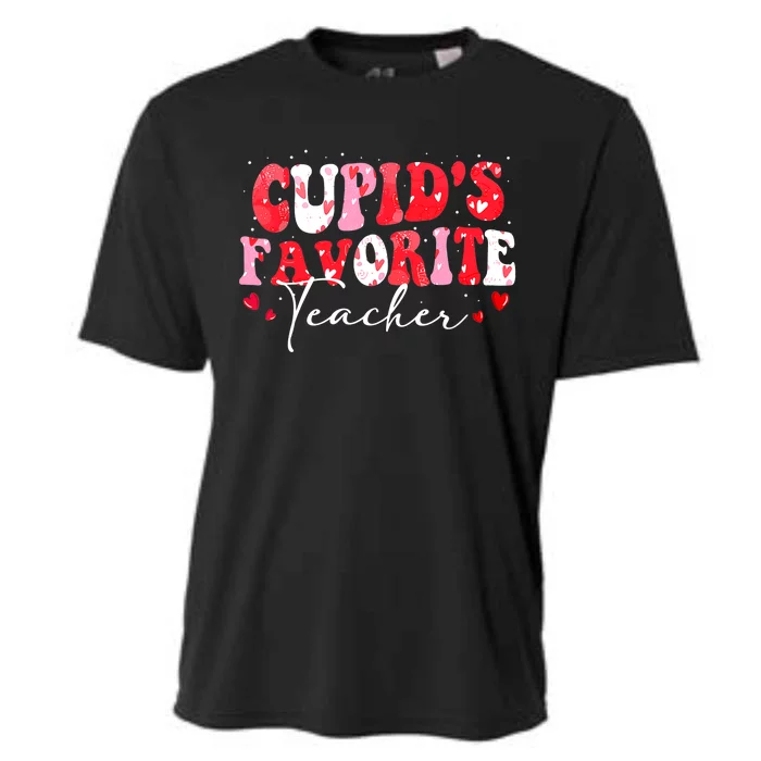 Cupid's Favorite Teacher Groovy Valentines Day Wo Cooling Performance Crew T-Shirt