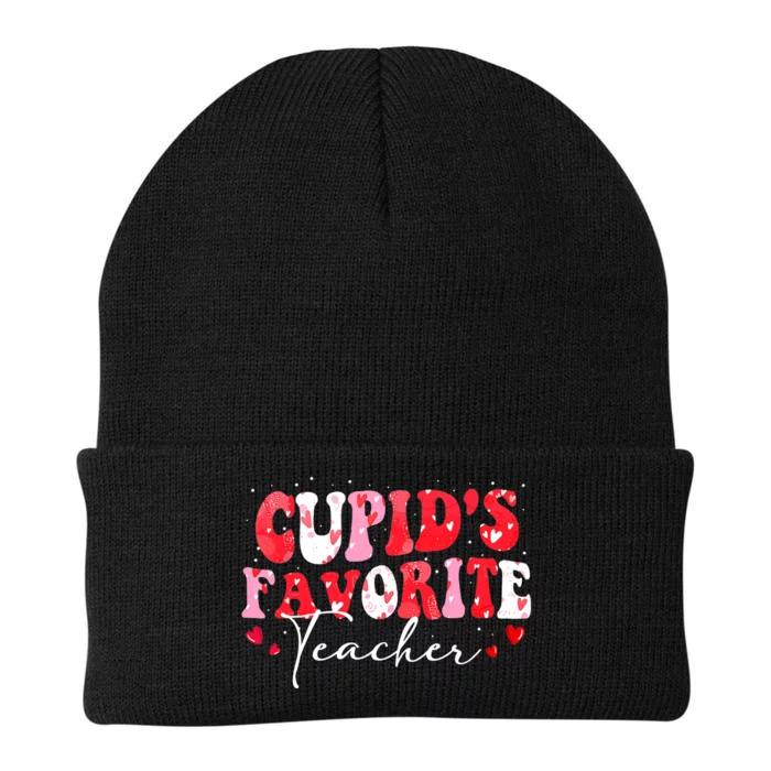 Cupid's Favorite Teacher Groovy Valentines Day Wo Knit Cap Winter Beanie