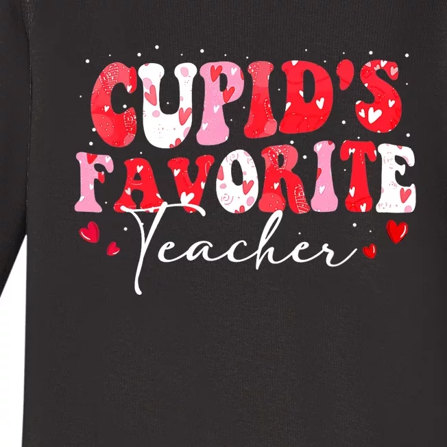 Cupid's Favorite Teacher Groovy Valentines Day Wo Baby Long Sleeve Bodysuit