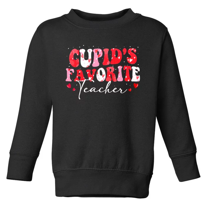 Cupid's Favorite Teacher Groovy Valentines Day Wo Toddler Sweatshirt