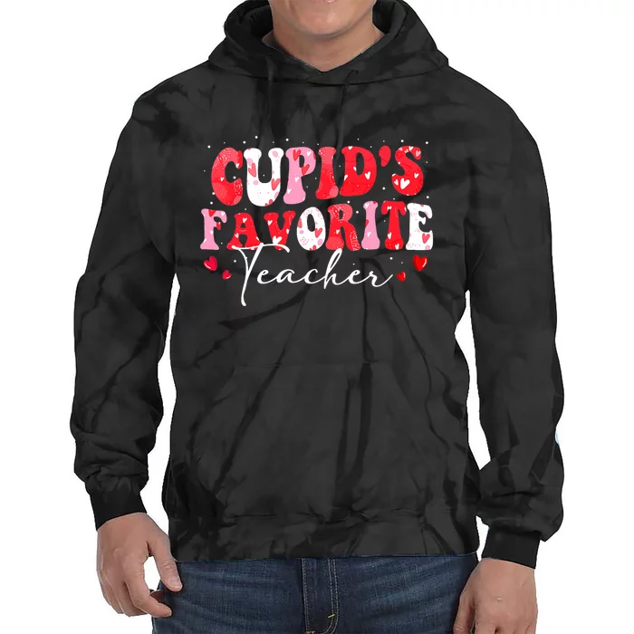 Cupid's Favorite Teacher Groovy Valentines Day Wo Tie Dye Hoodie