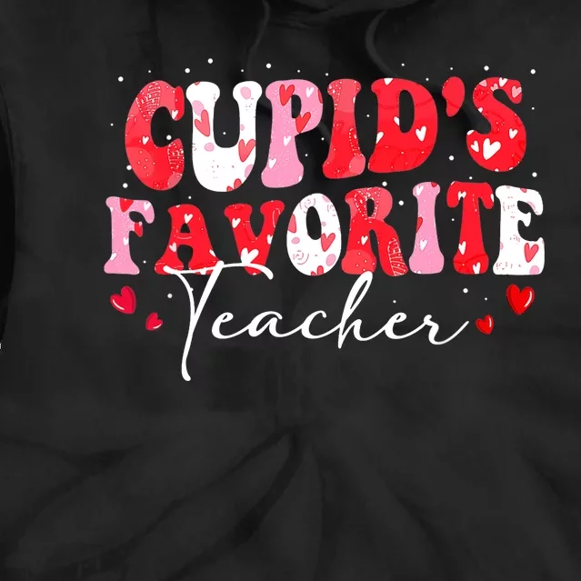 Cupid's Favorite Teacher Groovy Valentines Day Wo Tie Dye Hoodie