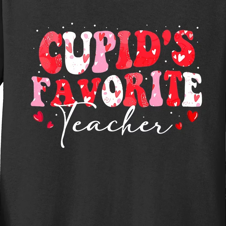 Cupid's Favorite Teacher Groovy Valentines Day Wo Kids Long Sleeve Shirt