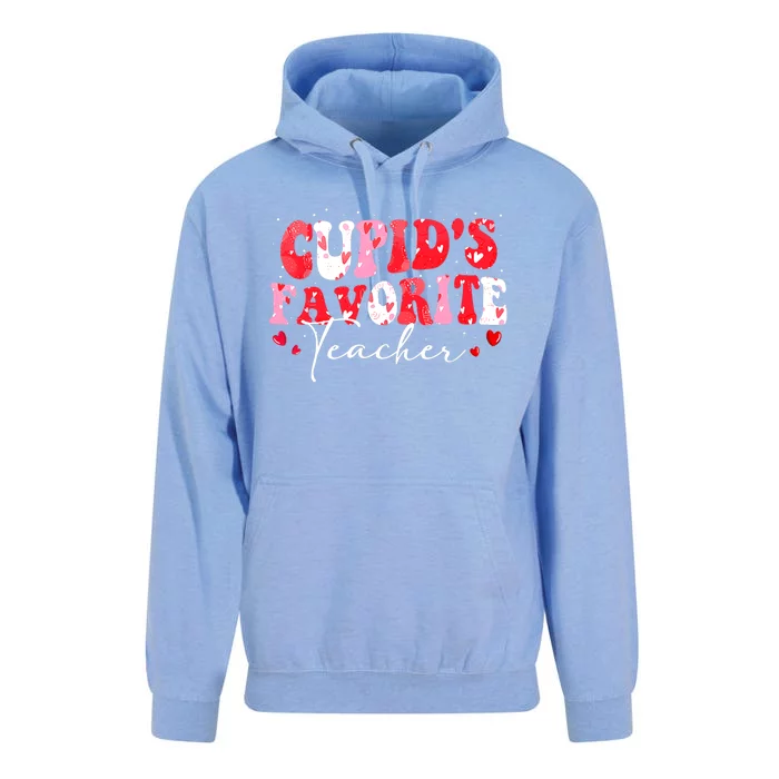 Cupid's Favorite Teacher Groovy Valentines Day Wo Unisex Surf Hoodie