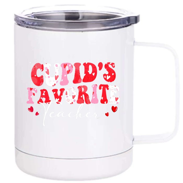 Cupid's Favorite Teacher Groovy Valentines Day Wo Front & Back 12oz Stainless Steel Tumbler Cup