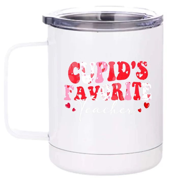 Cupid's Favorite Teacher Groovy Valentines Day Wo Front & Back 12oz Stainless Steel Tumbler Cup