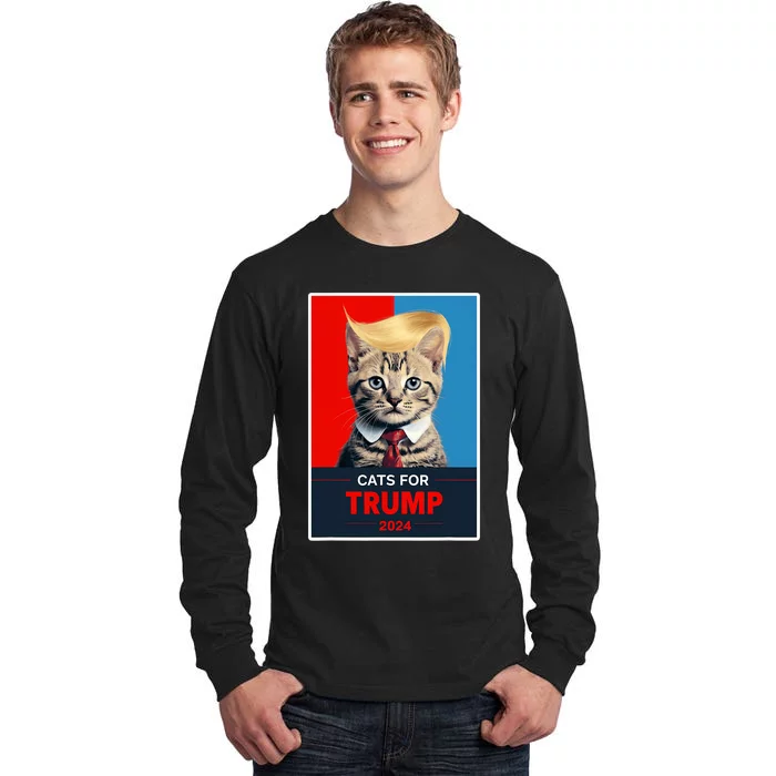 Cats For Trump 2024 Election Vote Trump Vance 2024 Tall Long Sleeve T-Shirt