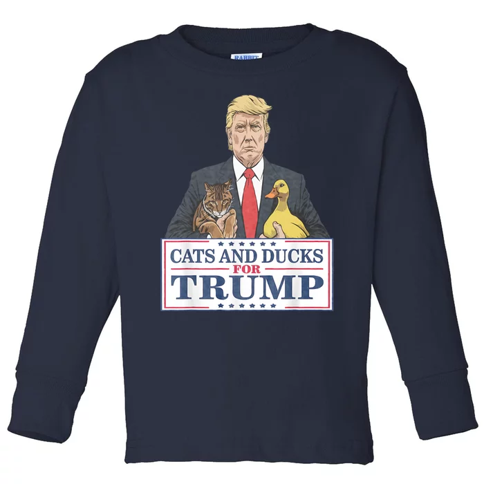 Cats For Trump Cats And Ducks For Trump 2024 Trump Vance 2024 President Toddler Long Sleeve Shirt