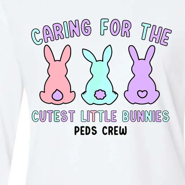 Caring For The Cutest Little Bunnies Peds Crew Easter Nurse Womens Cotton Relaxed Long Sleeve T-Shirt