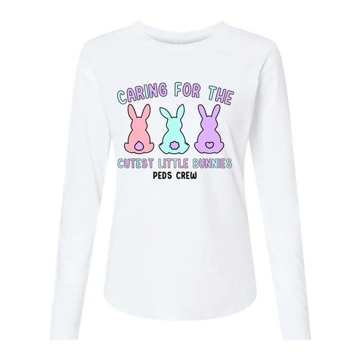 Caring For The Cutest Little Bunnies Peds Crew Easter Nurse Womens Cotton Relaxed Long Sleeve T-Shirt